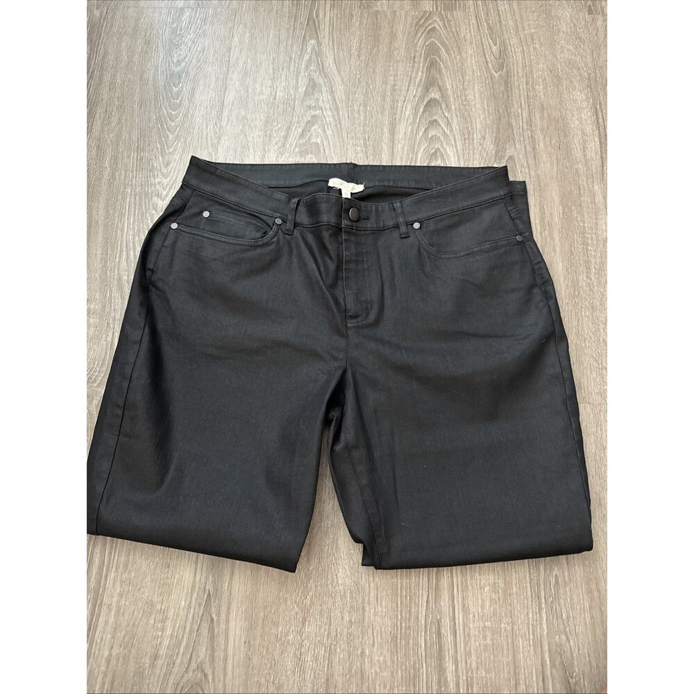 $198 EILEEN FISHER Coated Black Cotton Stretchy Denim Ankle Jeans Women's 14 NEW - Picture 3 of 10